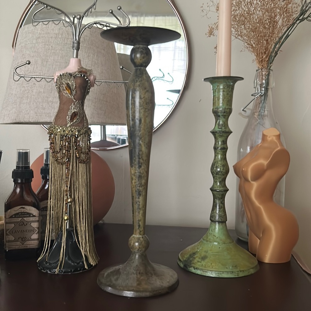 Antique metal candle holder